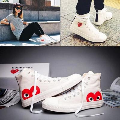 正品代购converse cdg playx chuck高低帮联名男女大眼爱心帆布鞋