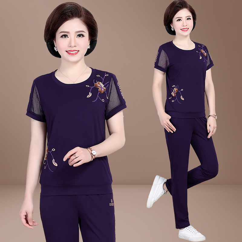 妈妈夏装2019新款中老年运动套装中年人洋气绣花短袖t恤两件套女在类目 服饰配件/皮带/帽子/围巾, 其他配件中 - 来自Buy2taobao.com提供专业的淘宝代购服务
