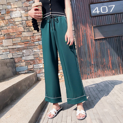 阔腿裤女学生ins超火运动裤宽松休闲bf原宿雪纺直筒裤垂感西装裤
