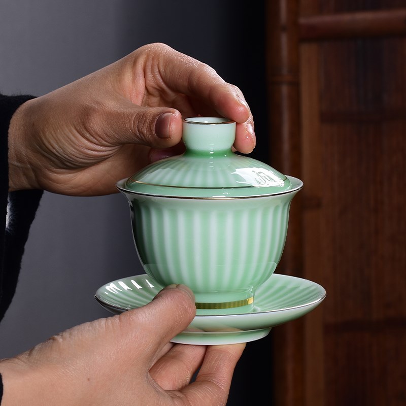 筋形功夫陶瓷盖碗青瓷手抓泡茶碗三才碗杯功夫敬茶碗茶杯茶具|ruв категории посуда, чайный сервиз, супник - от Buy2taobao.com для оказания профессиональной услуги покупки агента Taobao
