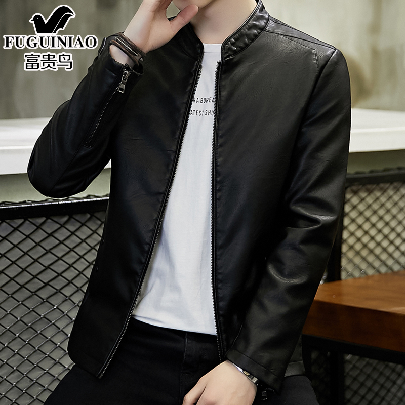 Fuguiniao leather clothing Korean Edition handsome man coat Self-cultivation Trend Thin section 18 new pattern leather jacket Young menin the Men's clothing, Leather clothing category - from Buy2taobao.com to provide professional Taobao agent buy service