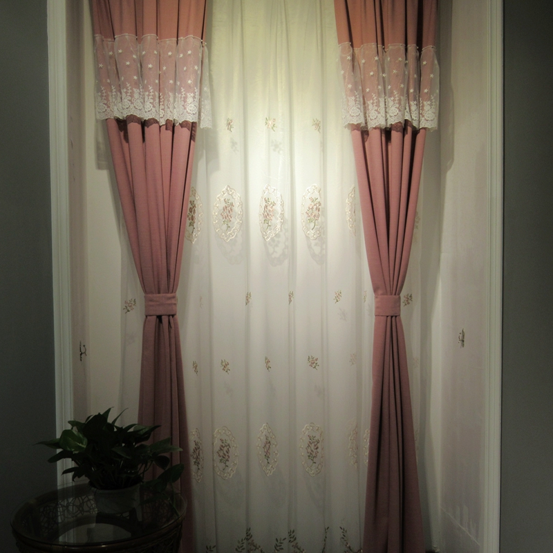 finished product curtain Special Offer girl modern Simple Chinese shading Pink Cotton and hemp white Lace lacein the Home Fabric , Curtains and curtain accessories , Curtains category - from Buy2taobao.com to provide professional Taobao agent buy service