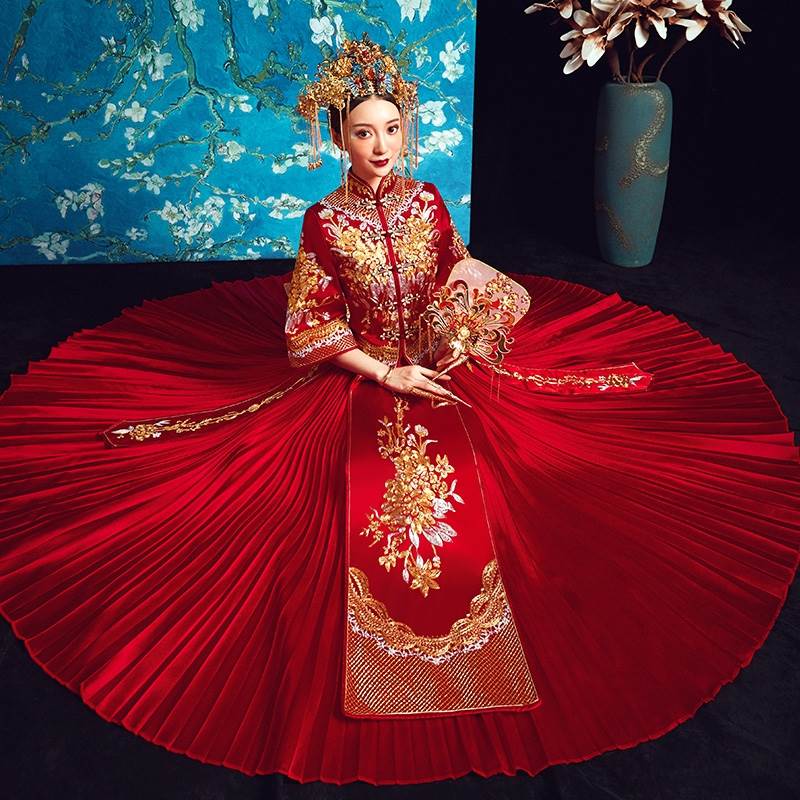 Xiu bride dress 2019 new pattern marry ancient costume Chinese style Wedding dress Wedding dress Dragon and gown Chuge Beautiful Xiuin the Women's clothing/Boutique , Wedding/Cheongsam/Formal dress , Cheongsam category - from Buy2taobao.com to provide professional Taobao agent buy service