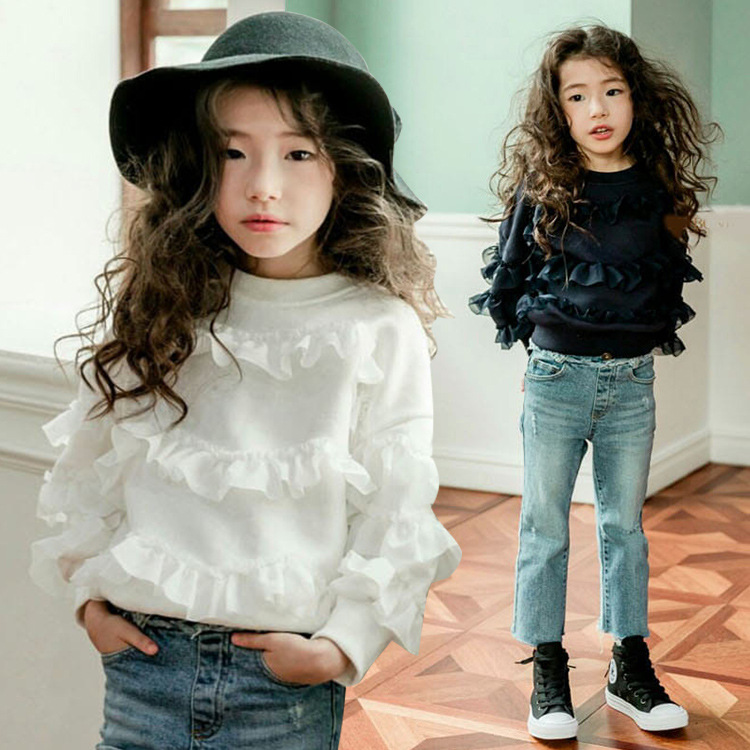 2017 Autumn girl Sweater Korean Edition Children's clothing lace Mosaic personality jacket Large children Fashion princess T-shirtin the Children/Baby/Family fitted , Sweater/Fleece category - from Buy2taobao.com to provide professional Taobao agent buy service