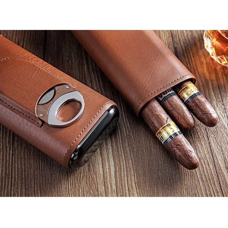 Portable Cigar Leather sheath Xiangmu lining genuine leather Cigar Cigarette case scissors travel Humidorin the ZIPPO/Swiss Army Knife/Glasses , Smoking , Cigarette case category - from Buy2taobao.com to provide professional Taobao agent buy service