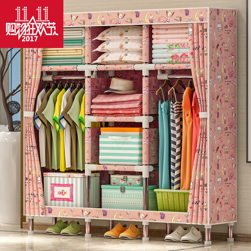 25MM simple and easy Cloth wardrobe Steel pipe Bold reinforce Double Fabric art Storage Closets Simplicity modern Economic typein the Residential furniture , Cabinet , Simple wardrobe category - from Buy2taobao.com to provide professional Taobao agent buy service