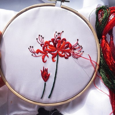 彼岸花绣花刺绣手帕男友材料包制作入门基础双面手绢苏州手工包邮