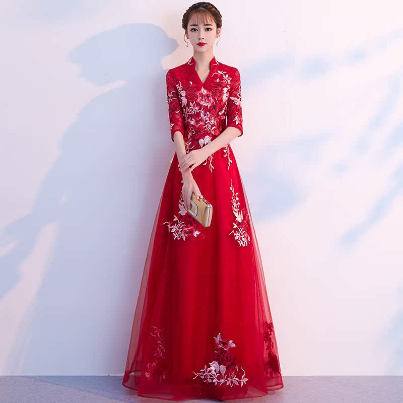 敬酒服新娘2019新款红色长款中式复古大码结婚春季小个子晚礼服|msdalam kategori Butik wanita / wanita, perkahwinan/Cheongsam/pakaian, pakaian/malam - dari Buy2taobao.com untuk memberikan perkhidmatan ejen Taobao profesional membeli