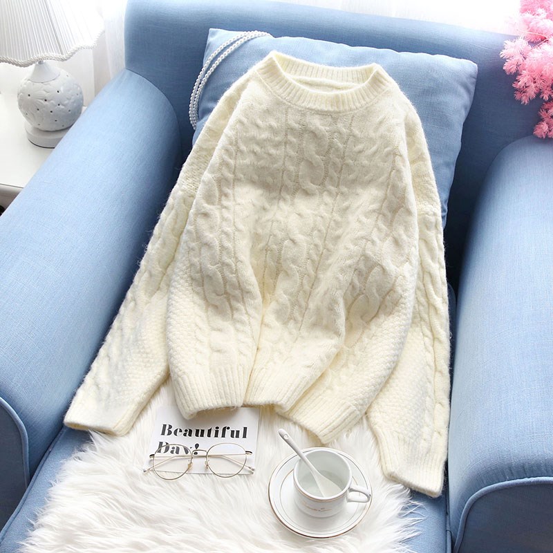 White sweater girl 2018 new pattern Easy Korean Edition student Lazy wind Socket Jumpers Twist Western stylein the Women's clothing/Boutique , Sweaters category - from Buy2taobao.com to provide professional Taobao agent buy service