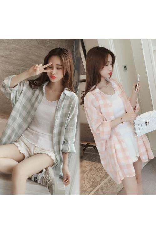 student Autumn and winter jacket Korean Edition college Women's wear Mid length version lattice shirt Versatile necktie Mosaic spring clothesin the Women's clothing/Boutique , Shirt category - from Buy2taobao.com to provide professional Taobao agent buy service