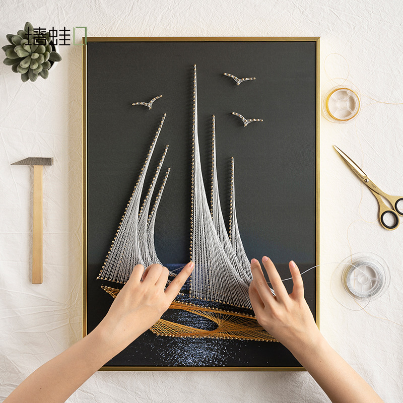 帆船手工绕线画diy材料包书房摆件手作钉子画个性生日礼物弦丝画|msdalam kategori Aksesori rumah, lukisan hiasan, DIY/Lukisan digital - dari Buy2taobao.com untuk memberikan perkhidmatan ejen Taobao profesional membeli