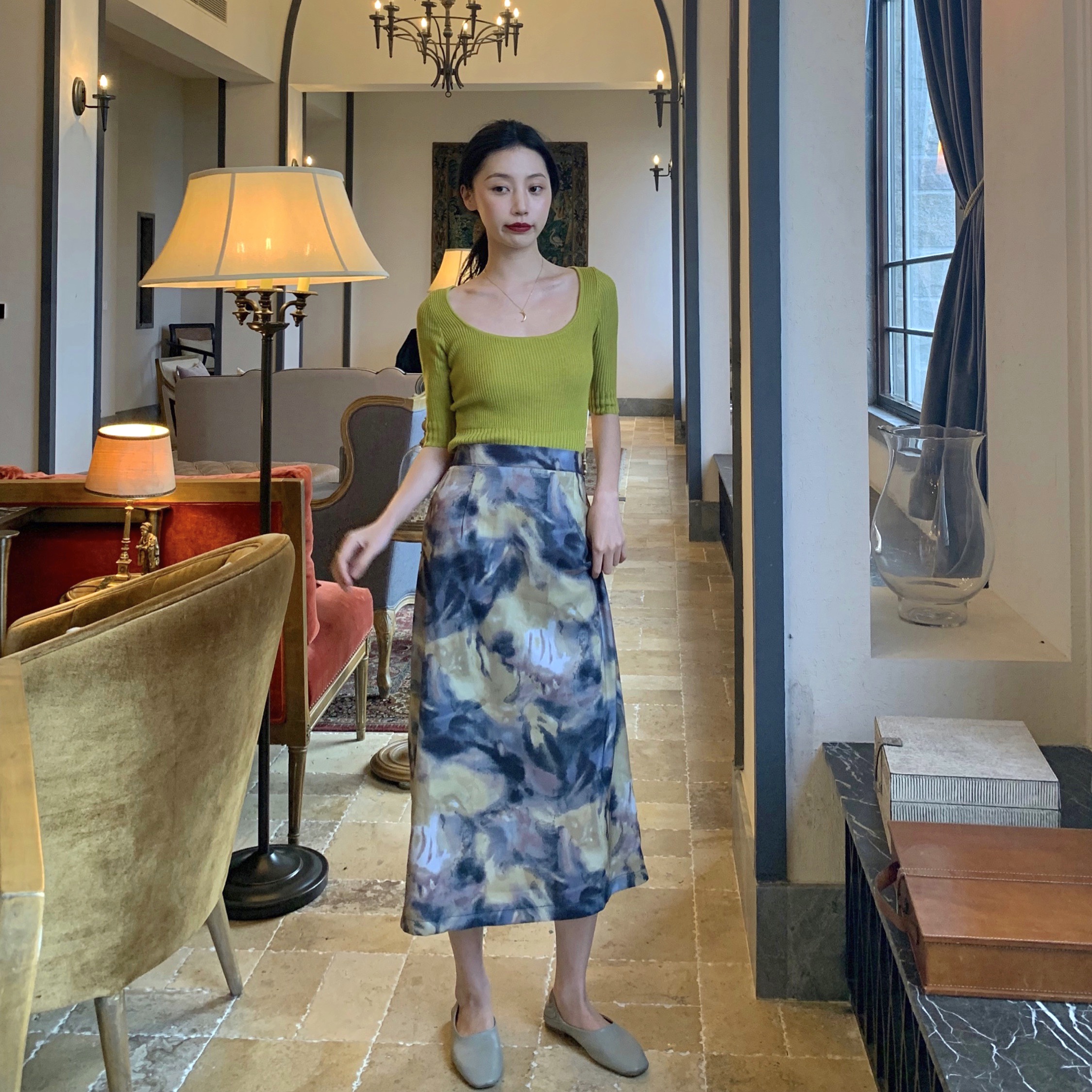 鹭青一2019夏季新款艺术印花高级配色半裙女 复古雪纺高腰半身裙在类目 女装/女士精品, 半身裙中 - 来自Buy2taobao.com提供专业的淘宝代购服务