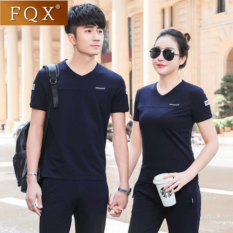 FQX情侣装夏装2019新款V领短袖t恤半袖ins超火韩版透气简约运动套在类目 女装/女士精品, 套装/学生校服/工作制服, 休闲运动套装中 - 来自Buy2taobao.com提供专业的淘宝代购服务