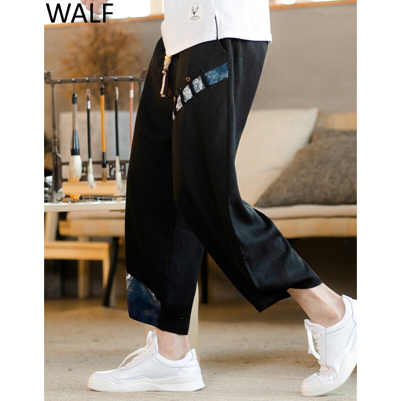 WALF 七分休闲裤男 2019夏季薄款简约休闲亚麻裤男装中国风印花大|ruв категории Мужская одежда, брюки - от Buy2taobao.com для оказания профессиональной услуги покупки агента Taobao