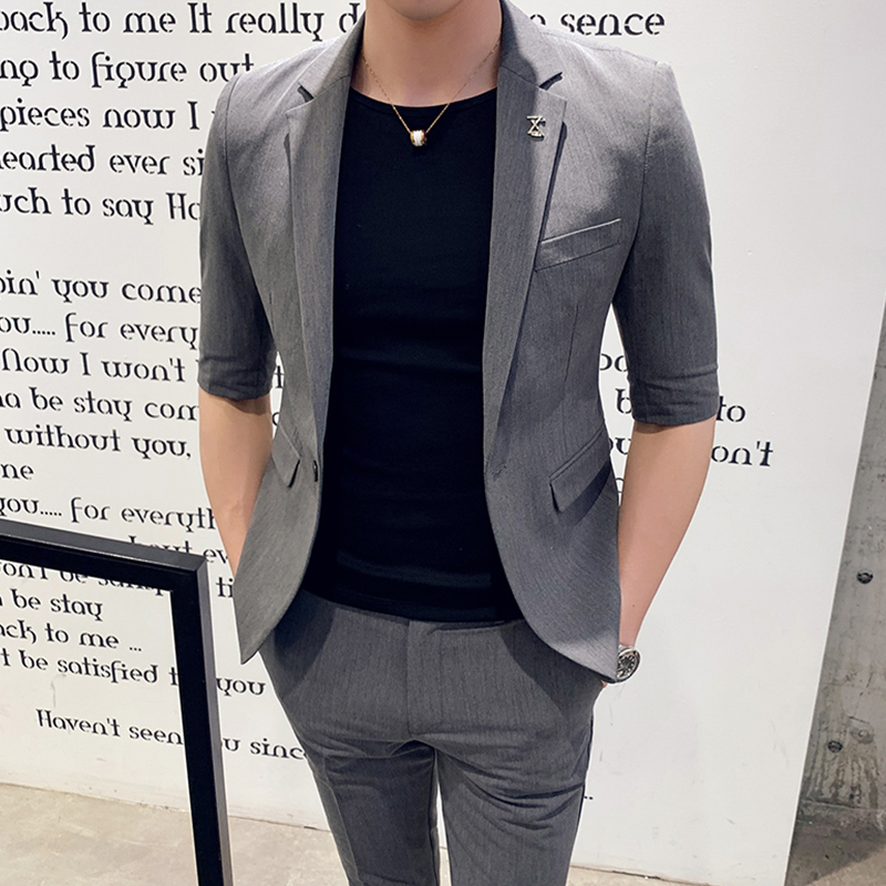 Net Red summer leisure time Short sleeved Sleeve man 's suit ultrathin Three Quarter Sleeve Suit man suit Self cultivation British style Korean Editionin the Men's clothing, Suits category - from Buy2taobao.com to provide professional Taobao agent buy service