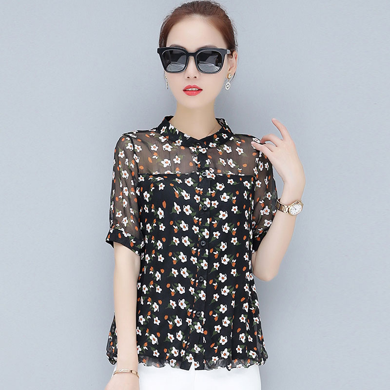 Chiffon shirt Short sleeved 2019 new pattern Belly Versatile Western style Floral Base coat jacketin the Women's clothing/Boutique , Lace shirt/Chiffon shirt category - from Buy2taobao.com to provide professional Taobao agent buy service