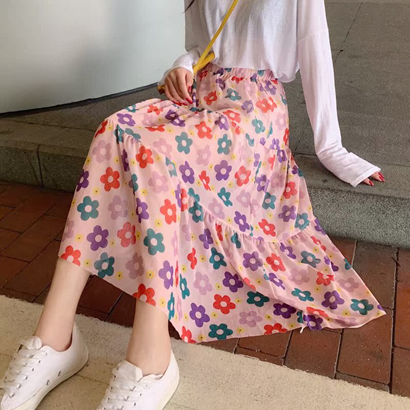 韩版夏季温柔少女泫雅气质百搭高腰中长款大裙摆花朵图案半身裙潮|ruв категории Женская одежда, юбка - от Buy2taobao.com для оказания профессиональной услуги покупки агента Taobao
