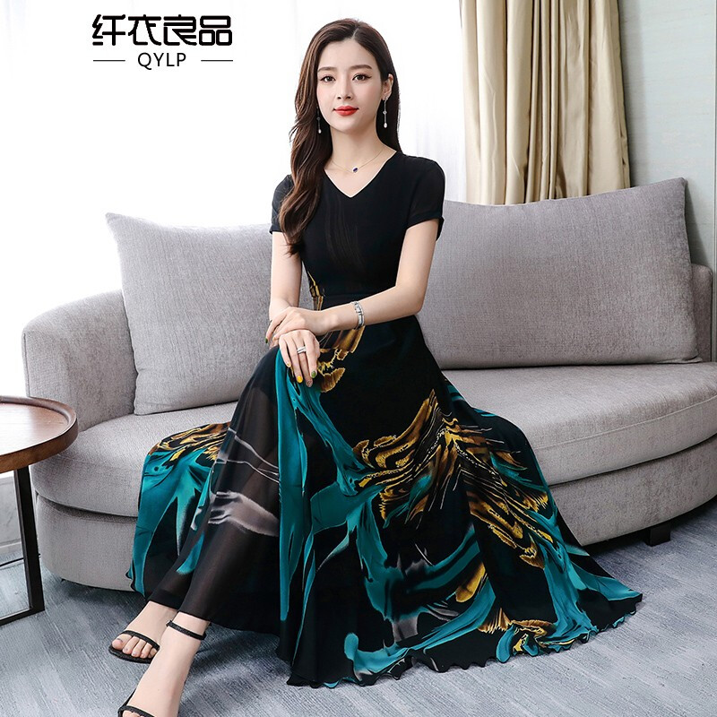 纤衣良品2019夏装新款夏季女装印花长裙修身显瘦短袖大摆裙连衣裙在类目 模玩/动漫/周边/cos/桌游, Cosplay服饰/道具/服务, Cosplay女装中 - 来自Buy2taobao.com提供专业的淘宝代购服务
