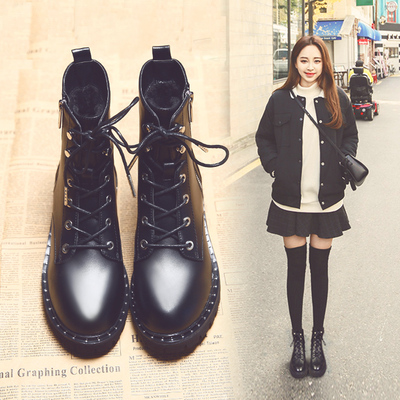 马丁靴女英伦风2017秋冬季新款潮短筒原宿百搭短靴加绒棉鞋子女冬