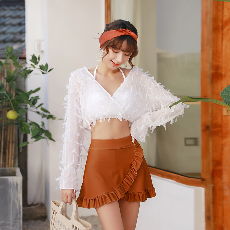 2019 new pattern Swimsuit Three Steel prop Gather Long sleeve Split Skirt Bikini Small fragrant wind hot spring Swimwearin the Sports/Yoga/Fitness/Fans supplies , Swim , Split swimsuit category - from Buy2taobao.com to provide professional Taobao agent buy service
