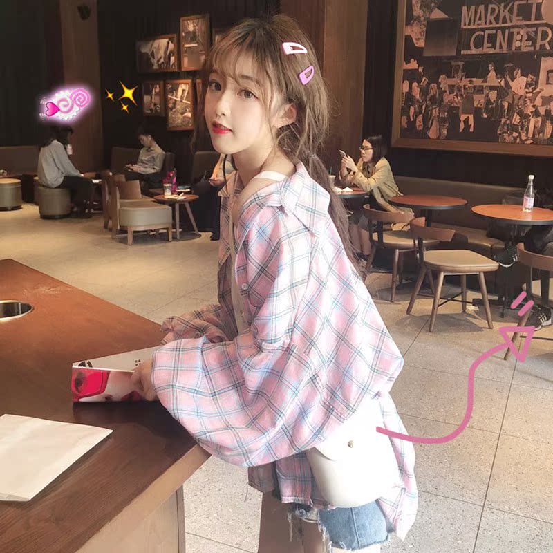 很仙的上衣洋氣襯衣春季2019新款韓版寬松流行防曬格子襯衫女長袖在類目 女裝/女士精品, 襯衫中 - 來自Buy2taobao.com提供專業的淘寶代購服務