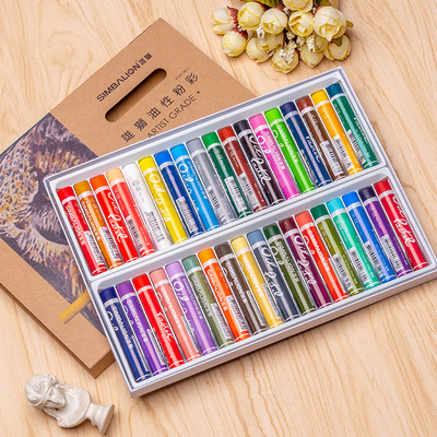 雄狮油性粉彩小学生美术初学者绘画蜡笔套装重彩油画棒24色36色48色60色油性彩色笔油彩笔美术绘画彩色蜡笔