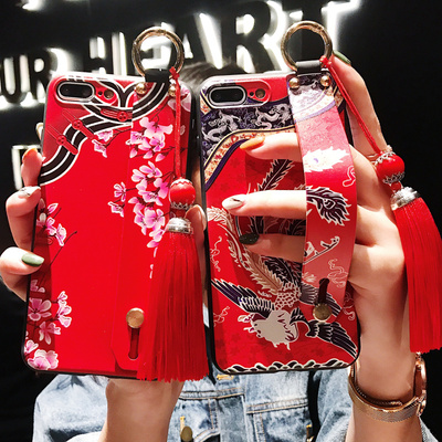 腕带旗袍小米8手机壳红米5plus中国风6x女款8se复古note5文艺红米6pro流苏5x浮雕s2保护套软全包防摔网红八潮