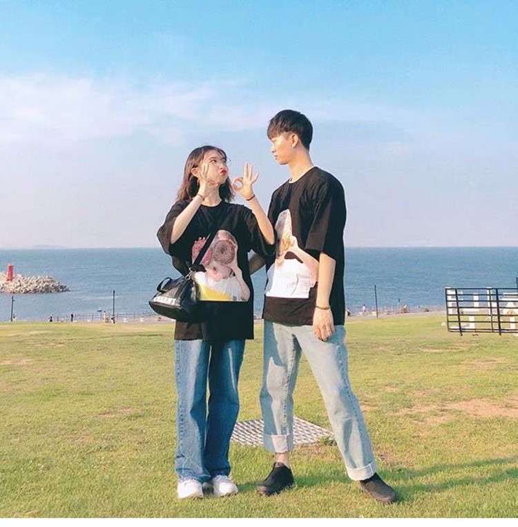 2019 summer Star Same item Easy bf Wind Network Short sleeved the republic of korea doughnut black T-shirt lovers jacketin the Women's clothing/Boutique , T-shirt category - from Buy2taobao.com to provide professional Taobao agent buy service
