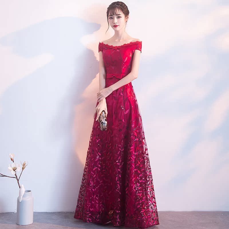 一字肩敬酒服新娘2018新款春夏季长款红色结婚订婚晚礼服连衣裙女|msdalam kategori Butik wanita / wanita, perkahwinan/Cheongsam/pakaian, pakaian/malam - dari Buy2taobao.com untuk memberikan perkhidmatan ejen Taobao profesional membeli