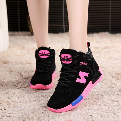 韩版秋冬季高帮学生女运动鞋保暖加绒厚底女大童棉鞋女童跑步鞋子