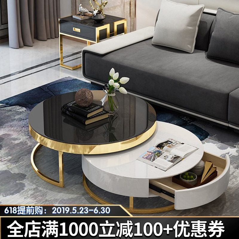轻奢茶几小户型客厅不锈钢高低创意圆形茶几现代简约烤漆电视柜|ruв категории жилой мебели, несколько видов, чайный столик - от Buy2taobao.com для оказания профессиональной услуги покупки агента Taobao