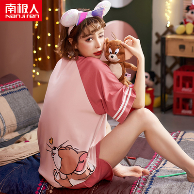 南极人睡衣女款夏天短袖薄纯棉春秋季网红可爱家居服两件套装全棉