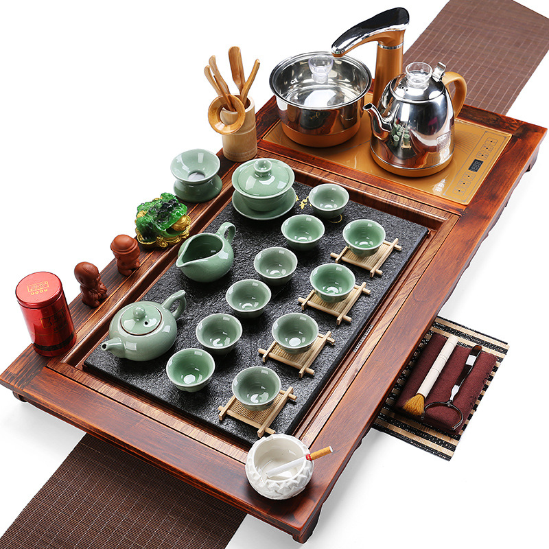 茶具套装紫砂整套马到成功四合一热炉吉祥如意乌金石火烧实木茶盘|ruв категории посуда, чайный сервиз, набор чайный сервиз - от Buy2taobao.com для оказания профессиональной услуги покупки агента Taobao