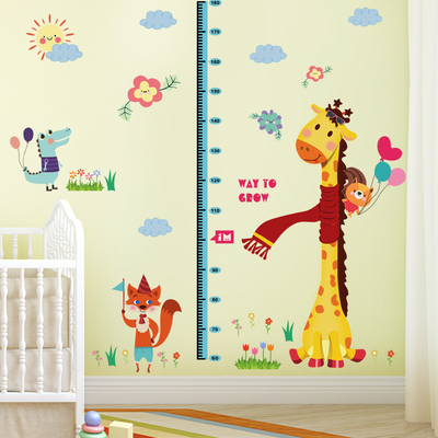 儿童测量身高贴纸卡通动物长颈鹿墙贴宝宝房间幼儿园墙面装饰贴画