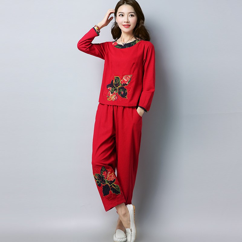 秋季民族风绣花女装显瘦大码棉麻七分袖t恤女+休闲长裤子两件套装|msdalam kategori Butik wanita / wanita, menetapkan/pakaian seragam pelajar/seragam kerja, pakej lain - dari Buy2taobao.com untuk memberikan perkhidmatan ejen Taobao profesional membeli