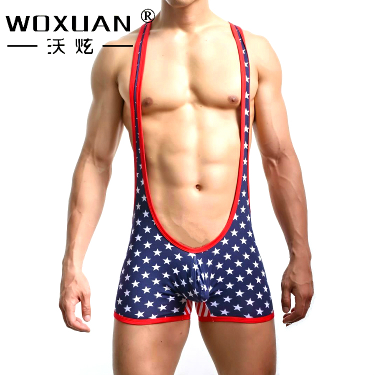 WOXUAN Men's leotard elastic Cotton Stars and Stripes Wrestling Stage costume Conjoined Shorts WX-1612in the Sports/Yoga/Fitness/Fans supplies , Taekwondo/Wushu/Fight , Wrestling , Wrestling clothes category - from Buy2taobao.com to provide professional Taobao agent buy service