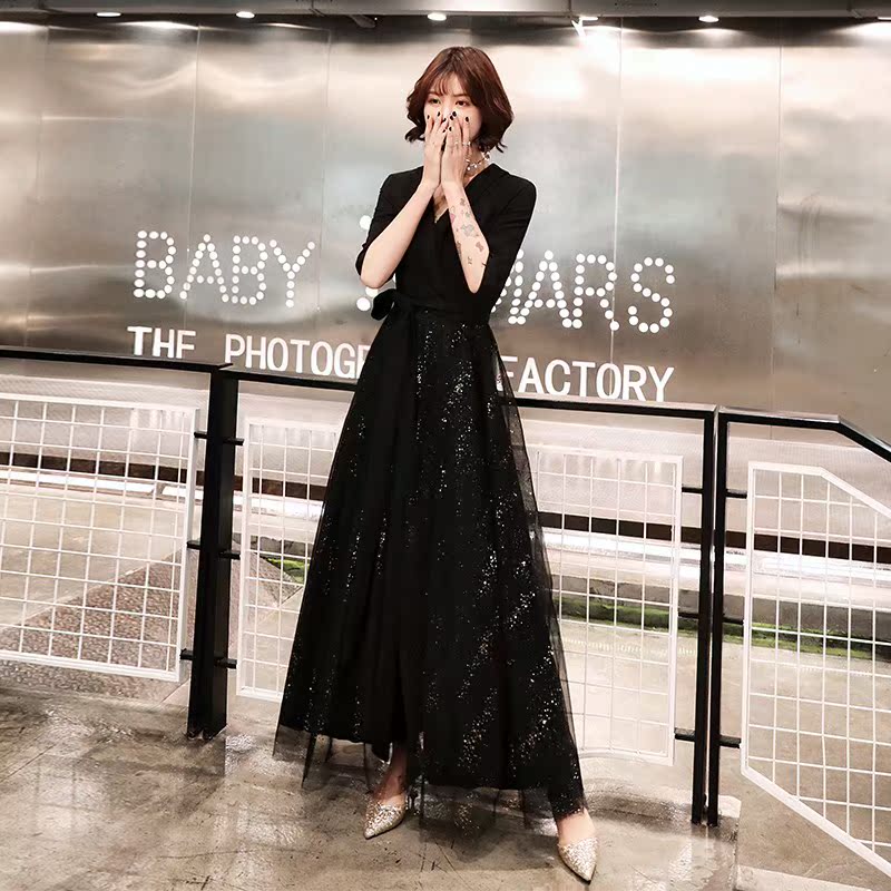 黑色晚礼服女2019时尚长款简单大方宴会高贵气质显瘦聚会优雅生日在类目 女装/女士精品, 婚纱/旗袍/礼服, 礼服/晚装中 - 来自Buy2taobao.com提供专业的淘宝代购服务