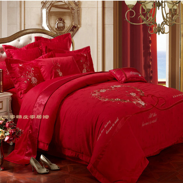 Dowry bed Wedding celebration Bright red Four piece suit pure cotton Ten sets Embroidery Cotton sheet Quilt cover 1.8/2.0in the Bedclothes , Bedding Sets/Family of four/Multiple sets of category - from Buy2taobao.com to provide professional Taobao agent buy service