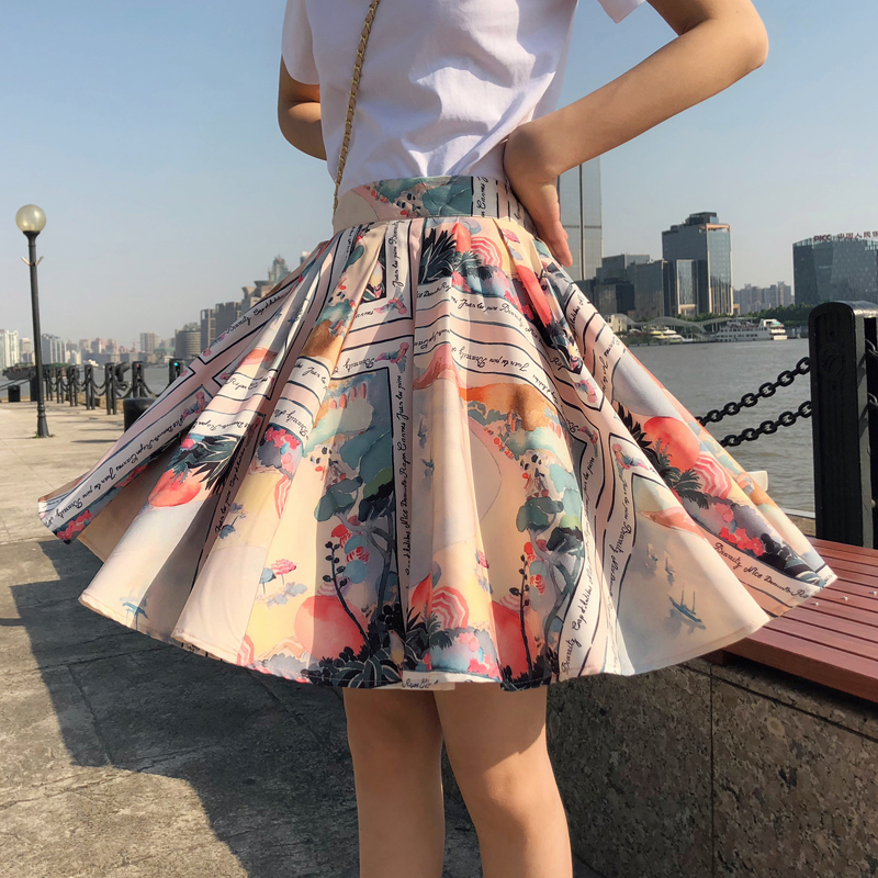 浅色印花a字伞裙仙女裙复古油画半身裙雪纺短裙2019新款夏女裙子在类目 女装/女士精品, 半身裙中 - 来自Buy2taobao.com提供专业的淘宝代购服务
