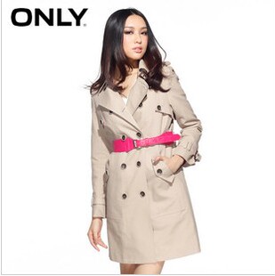 ONLY纯棉翻领双排扣肩章装饰中长款棉服LO(浅沙色)|112122006121