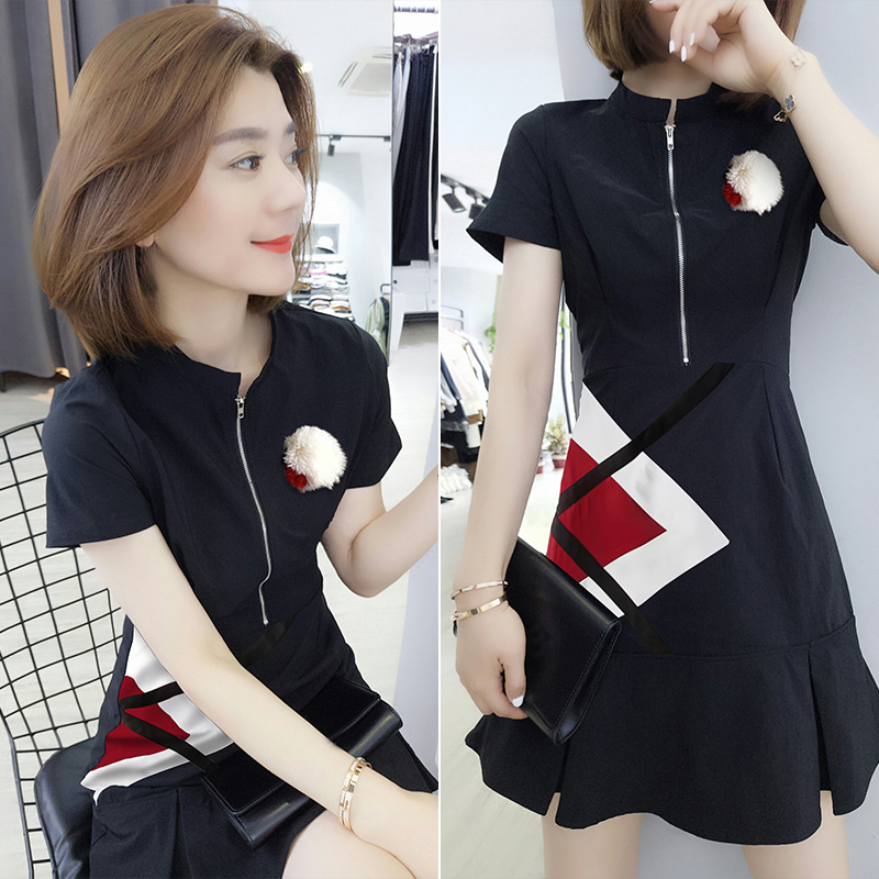 Europe station Summer wear Women's wear 2019 new pattern European goods temperament Korean Edition Western style Mosaic Black Waist Dressin the Women's clothing/Boutique , Dress category - from Buy2taobao.com to provide professional Taobao agent buy service