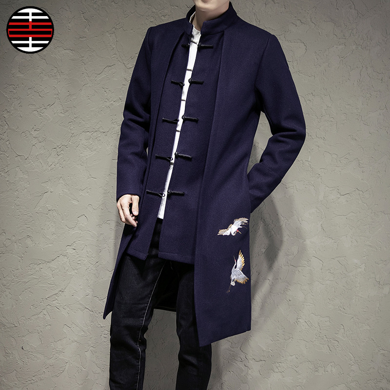 Chinese style have more cash than can be accounted for Woolen coat woolen coat Ethnic style Embroidery man Windbreaker Mid length version winter handsome personalityin the Men's clothing, Woolen coat category - from Buy2taobao.com to provide professional Taobao agent buy service
