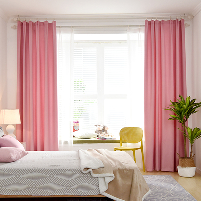 亚麻窗帘成品 简约现代卧室公主风阳台遮光遮阳布料防晒纯色棉麻