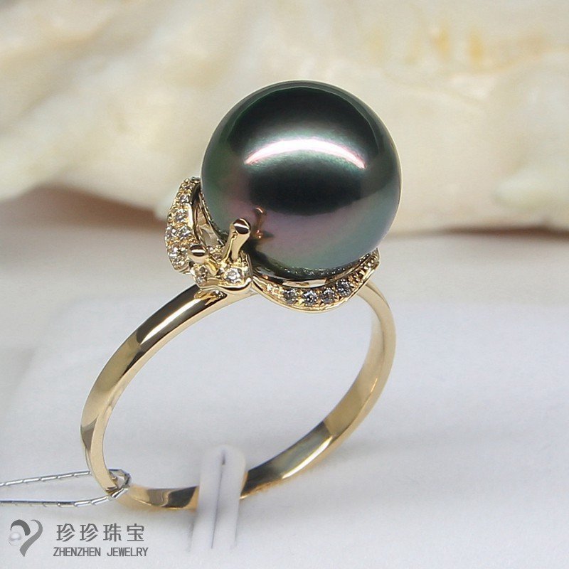 11mm Tahiti Sea Black Pearl 11-12mm Perfect circle light Deep sea Malachite green Seawater Pearl Ring 9kin the Jewelry/Diamond/Jade/Gold , Natural pearls (New) , Bracelets category - from Buy2taobao.com to provide professional Taobao agent buy service