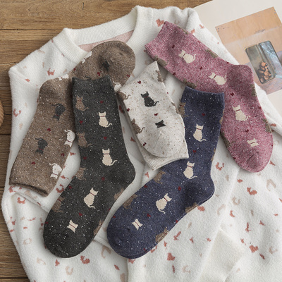 中长袜子女中筒袜ins潮日系可爱韩版秋冬季羊毛加厚保暖韩国长筒