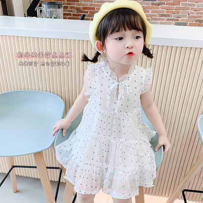 女童雪纺连衣裙儿童夏季时髦洋气两面穿裙子女宝宝夏装波点公主裙