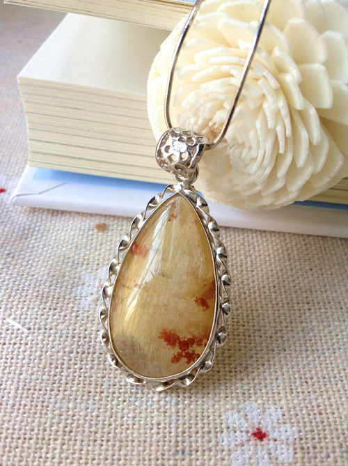 天然钛晶黄金发晶项链 925纯银镶嵌金发晶项链|msdalam kategori Aksesori/Barang Kemas Fesyen, kalung - dari Buy2taobao.com untuk memberikan perkhidmatan ejen Taobao profesional membeli