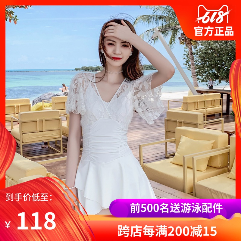 白色泳衣女连体显瘦遮肚裙式保守小胸聚拢镂空短袖性感度假泳装|msdalam kategori sukan/Yoga/kecergasan/bekalan peminat, berenang, sekeping baju renang - dari Buy2taobao.com untuk memberikan perkhidmatan ejen Taobao profesional membeli