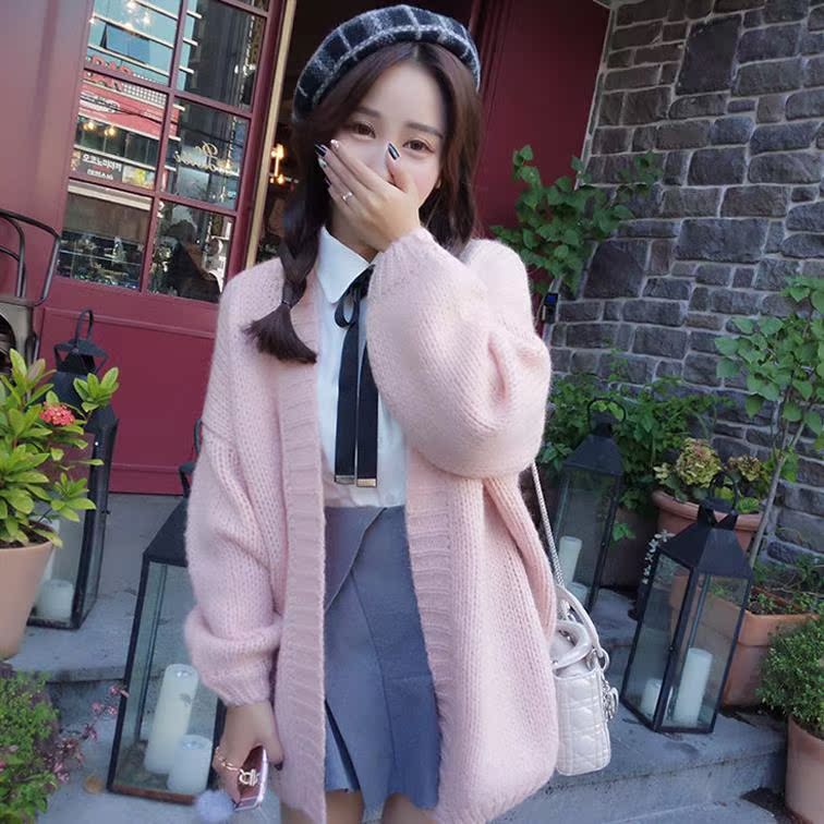 秋冬季韩版学院风宽松开衫毛衣甜美学生中长款纯色针织衫女外套潮|ruв категории Женская одежда, свитер - от Buy2taobao.com для оказания профессиональной услуги покупки агента Taobao