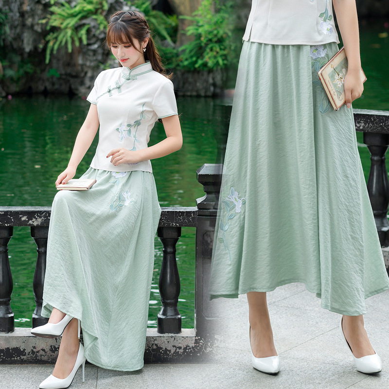 summer new pattern Fresh art Retro comfortable ventilation Natural color Embroidery skirt Elastic waist femalein the Women's clothing/Boutique , Skirts category - from Buy2taobao.com to provide professional Taobao agent buy service